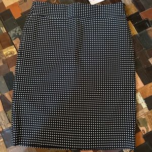 Banana Republic navy blue with white square dots.